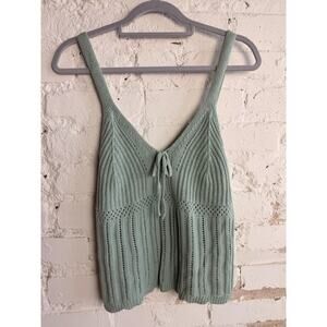 Crave Fame Sage Green Knit Cami XL Lace Up Sweater Tank Crop Top Boho